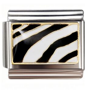 Gold-Bordered Zebra Stripes Italian Charms Bracelet
