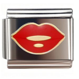 Golden Red Lips Design Italian Charms Bracelet