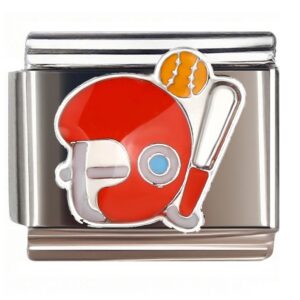 Red Helmet Baseball Character Italian Charms Bracelet