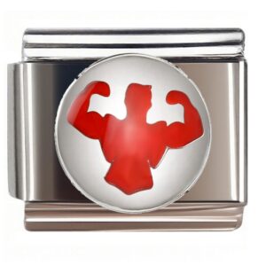 Red Flexing Bodybuilder Italian Charms Bracelet