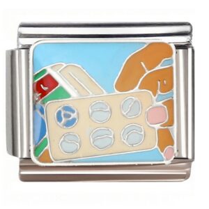 Hand Holding Pill Blister & Drink Italian Charms Bracelet