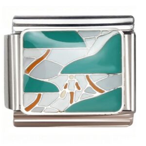 Teal Mosaic Landscape Figure Italian Charms Bracelet