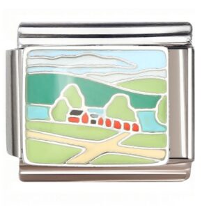 Green Hills Red Barns Abstract Landscape Italian Charms Bracelet