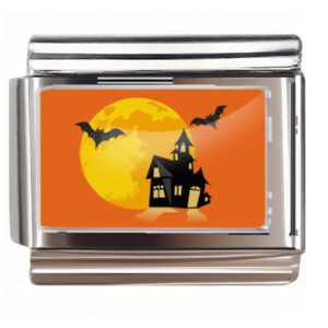 Haunted House Full Moon Bats Italian Charms Bracelet