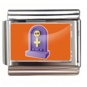 Purple Tombstone with Skull and Cross Italian Charms Bracelet