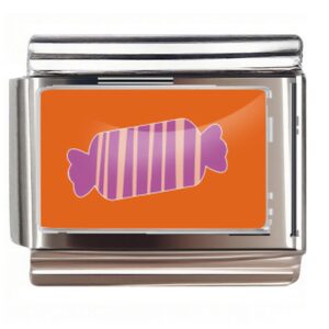 Purple Striped Halloween Candy Italian Charms Bracelet