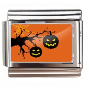 Halloween Jack-o'-lanterns & Spider Web Italian Charms Bracelet