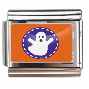 Cute Halloween Ghost on Orange Background Italian Charms Bracelet