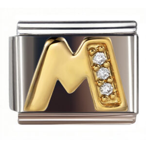 M Diamond Gold Letter Italian Charms Bracelet