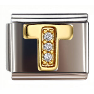 T Diamond Gold Letter Italian Charms Bracelet