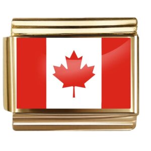 Golden Flag Charm of Canada For Italian Charm Bracelet