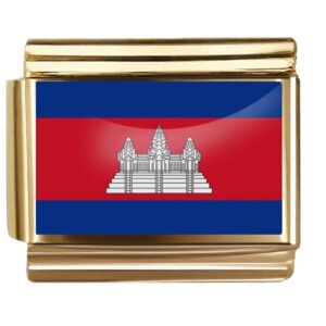 Golden Flag Charm of Cambodia For Italian Charm Bracelet