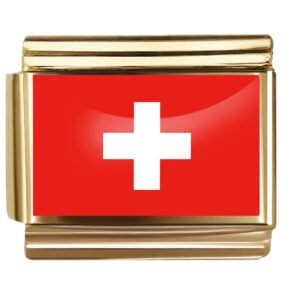Golden Flag Charm of Switzerland For Italian Charm Bracelet