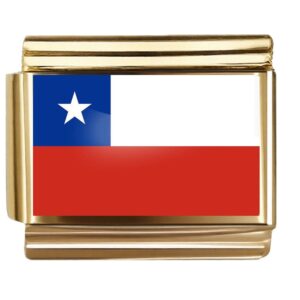 Golden Flag Charm of Chile For Italian Charm Bracelet