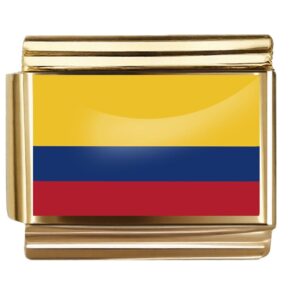 Golden Flag Charm of Colombia For Italian Charm Bracelet