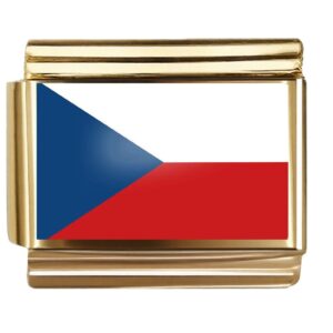 Golden Flag Charm of Czech Republic For Italian Charm Bracelet