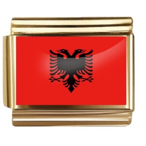 Golden Flag Charm of Albania For Italian Charm Bracelet