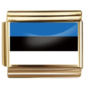 Golden Flag Charm of Estonia For Italian Charm Bracelet
