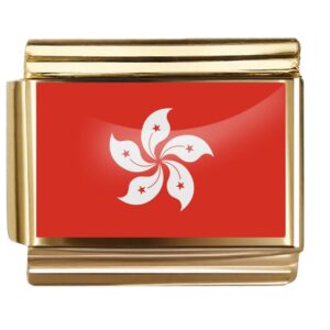 Golden Flag Charm of  China Regional - Hong Kong For Italian Charm Bracelet