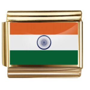 Golden Flag Charm of India For Italian Charm Bracelet