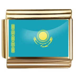 Golden Flag Charm of Kazakhstan For Italian Charm Bracelet