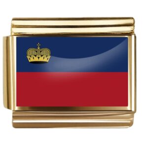 Golden Flag Charm of Liechtenstein For Italian Charm Bracelet