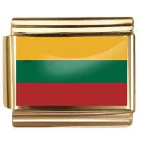 Golden Flag Charm of Lithuania For Italian Charm Bracelet