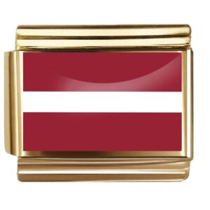 Golden Flag Charm of Latvia For Italian Charm Bracelet