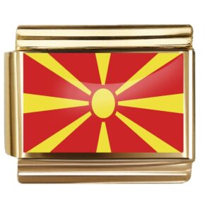 Golden Flag Charm of Macedonia For Italian Charm Bracelet