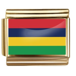 Golden Flag Charm of Mauritius For Italian Charm Bracelet