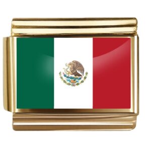 Golden Flag Charm of Mexico For Italian Charm Bracelet