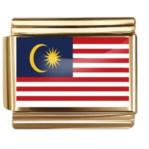 Golden Flag Charm of Malaysia For Italian Charm Bracelet