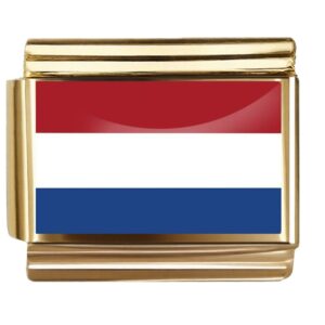 Golden Flag Charm of Netherlands For Italian Charm Bracelet