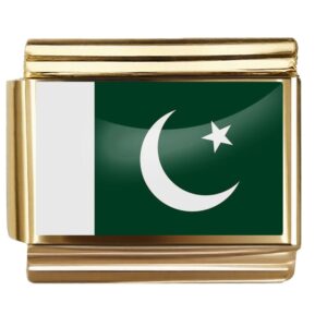 Golden Flag Charm of Pakistan For Italian Charm Bracelet