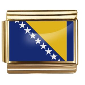 Golden Flag Charm of Bosnia and Herzegovina For Italian Charm Bracelet