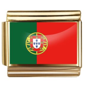 Golden Flag Charm of Portugal For Italian Charm Bracelet