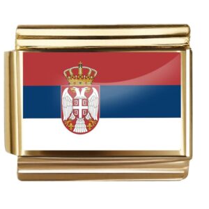 Golden Flag Charm of Serbia For Italian Charm Bracelet