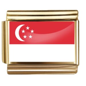 Golden Flag Charm of Singapore For Italian Charm Bracelet