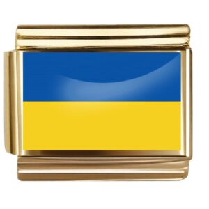 Golden Flag Charm of Ukraine For Italian Charm Bracelet