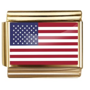 Golden Flag Charm of United States For Italian Charm Bracelet