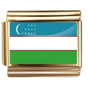 Golden Flag Charm of Uzbekistan For Italian Charm Bracelet