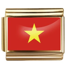 Golden Flag Charm of Vietnam For Italian Charm Bracelet