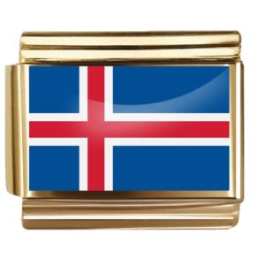 Golden Flag Charm of Iceland For Italian Charm Bracelet