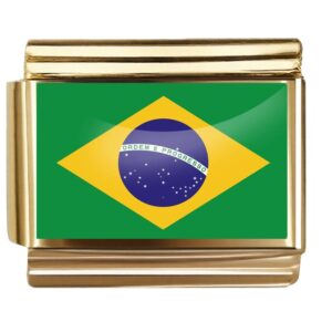 Golden Flag Charm of Brazil For Italian Charm Bracelet