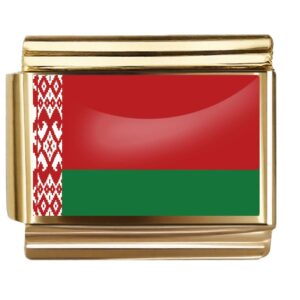 Golden Flag Charm of Belarus For Italian Charm Bracelet