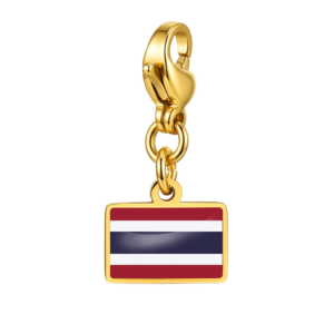 NOOFNO Gold Italian Charm Bracelet with Flag Pendant, Lobster Clasp