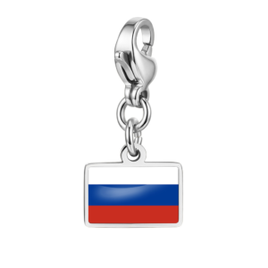 NOOFNO Italian Charm Bracelet with Russian Flag Pendant, Polished Silver