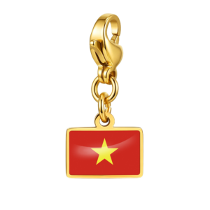 NOOFNO Italian Charm Bracelet with Flag Pendants, Polished Gold Finish
