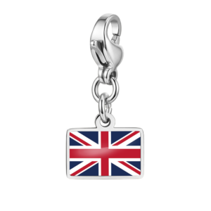 NOOFNO Silver Mirror Polished Italian Charm Bracelet with Union Jack Flag
