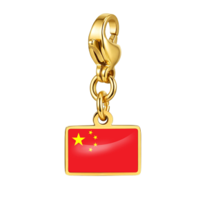 NOOFNO Italian Charm Bracelet with China Flag Pendant, Polished Gold Link